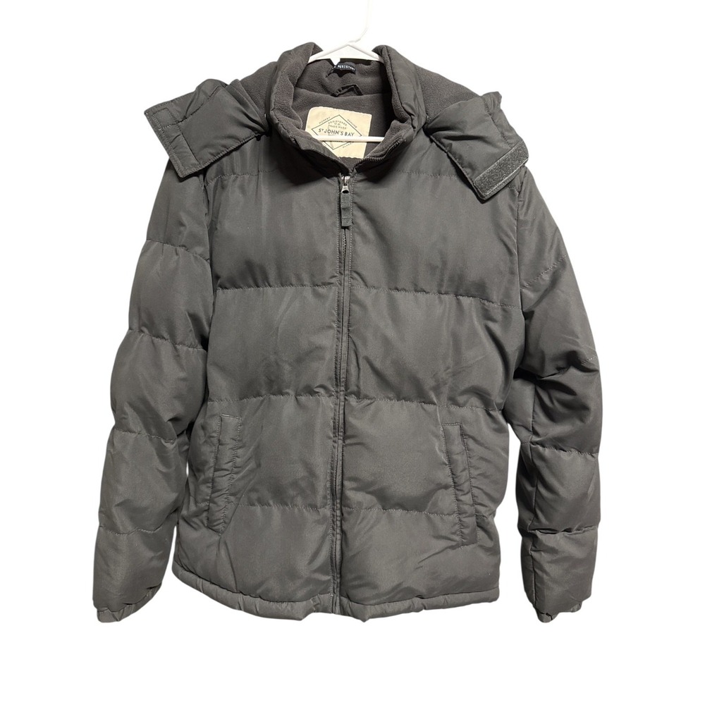 St.‎ John's Bay Large Gray Water Resistant Winter Puffer Jacket Detachable Hood